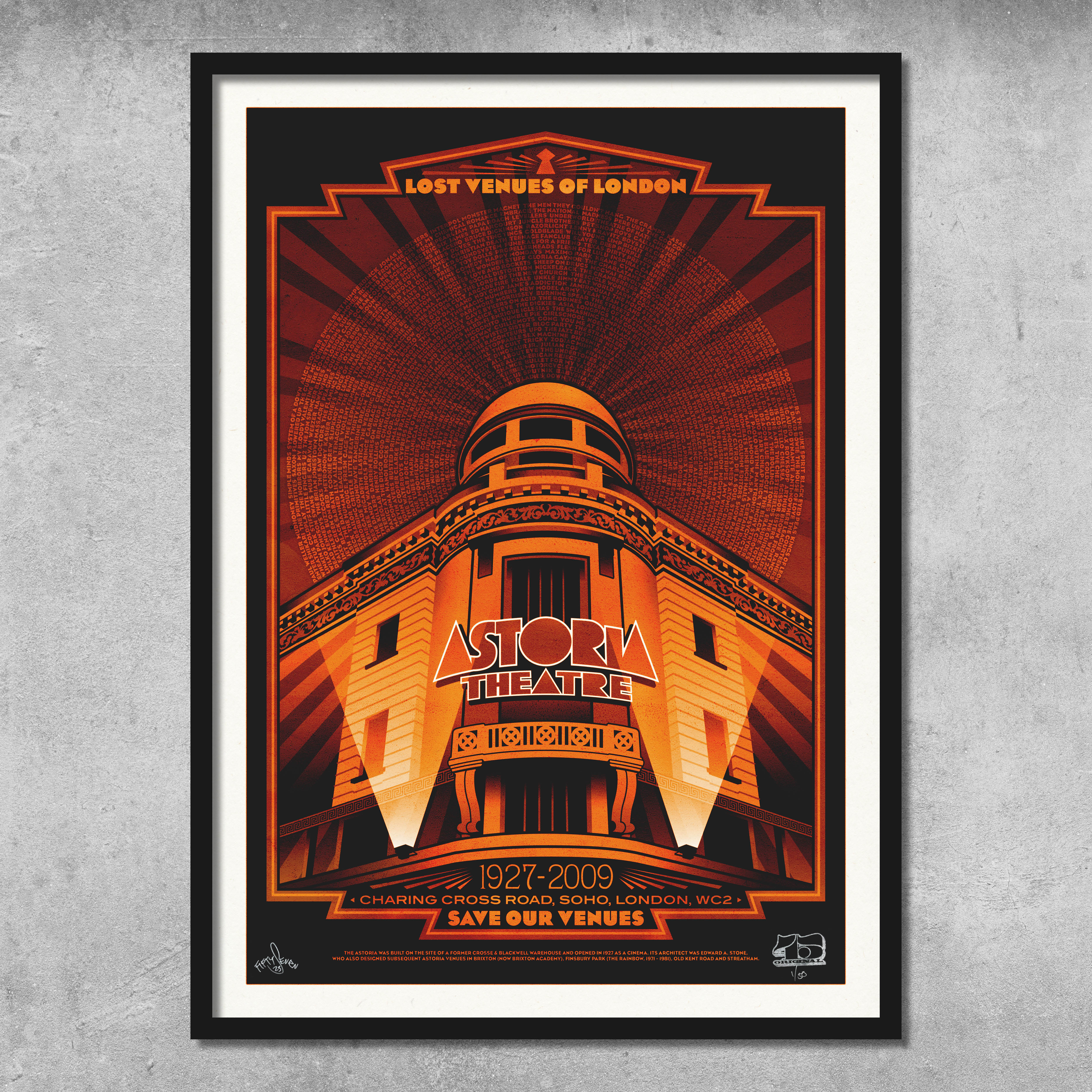 The London Astoria ‘Red’ Poster Print – Limited Edition Of Only 50 from My Store showcases a bold geometric design of the iconic theatre, making it a must-have retrospective for music lovers and collectors.