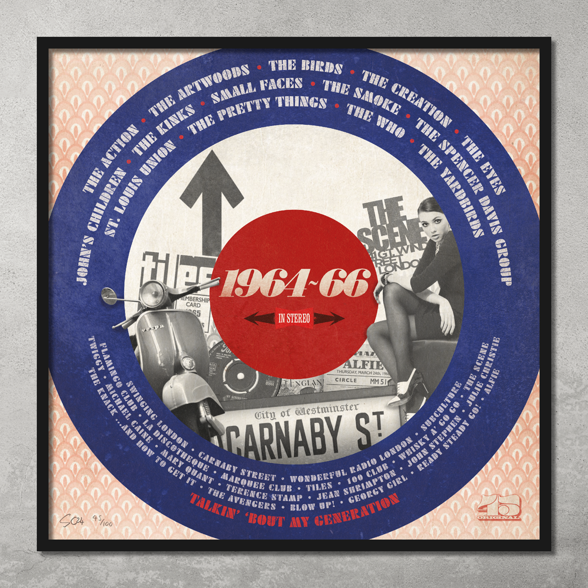 The 1964-66 – The Soho Scene – Poster Print from My Store is a limited edition of only 100, ideal for Mod Art fans and those who love the vibrant Swinging Sixties.