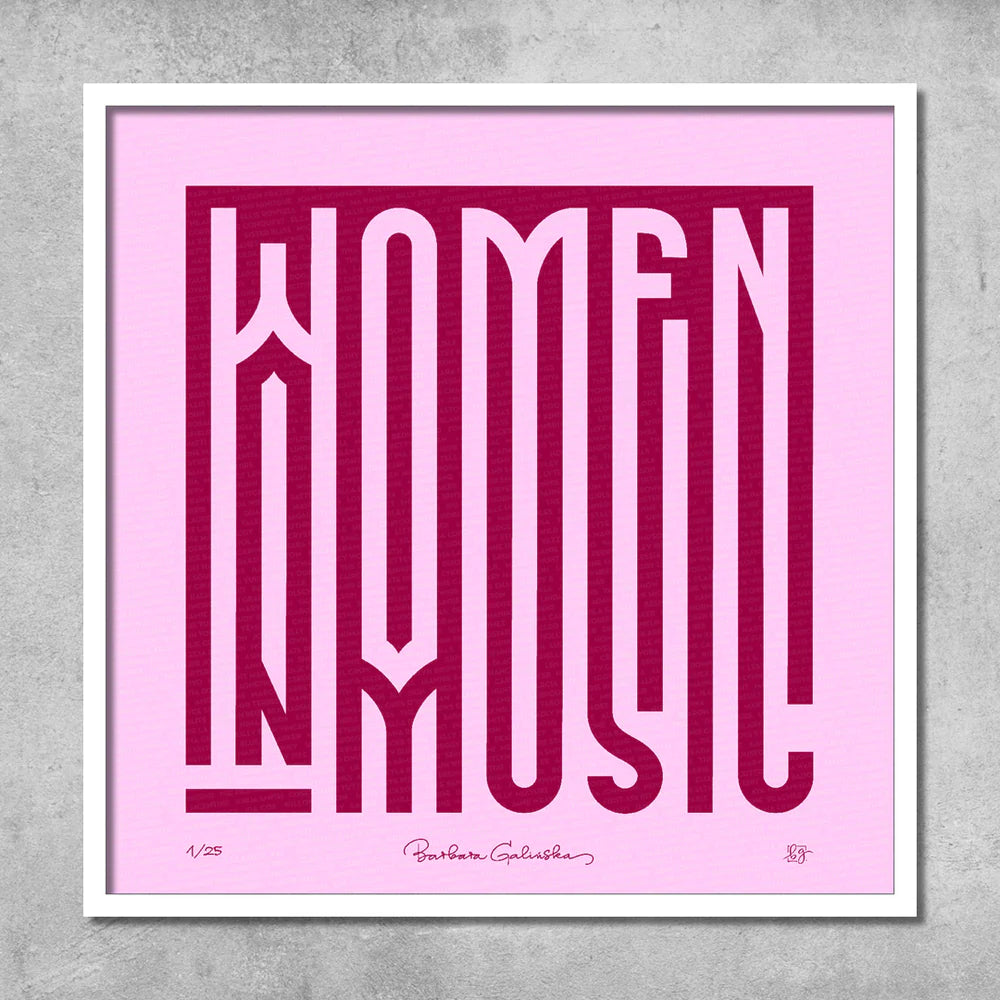 'Women In Music' Light Pink and Maroon Print - Limited Edition of 25