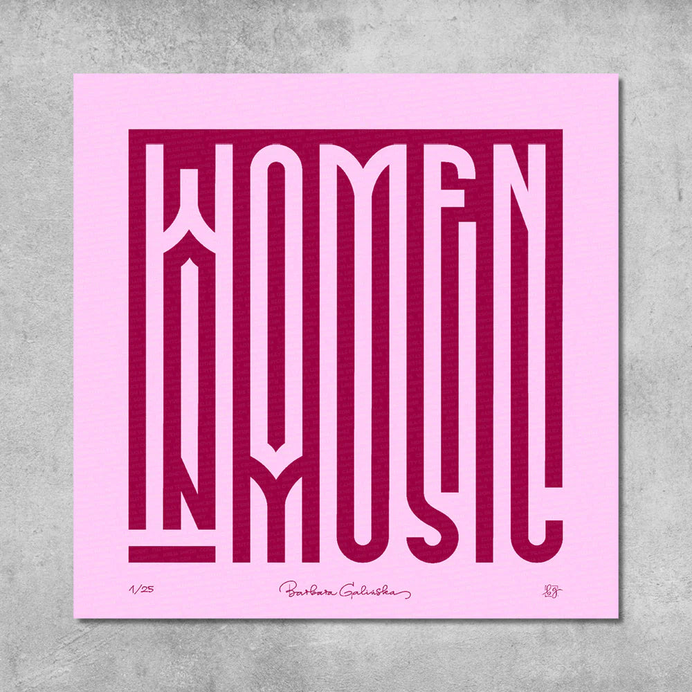 'Women In Music' Light Pink and Maroon Print - Limited Edition of 25