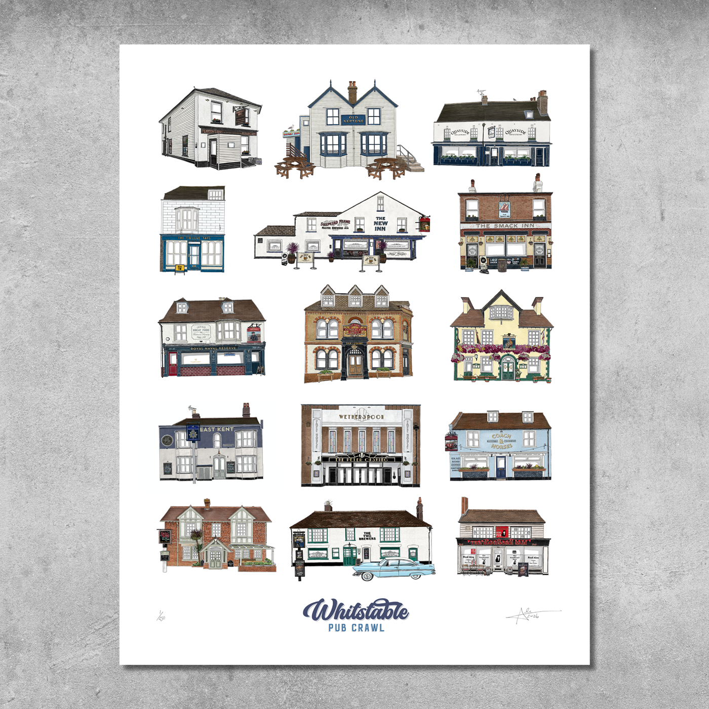 Whitstable Pub Crawl - Limited Edition of 250 - 50x70cm Prints