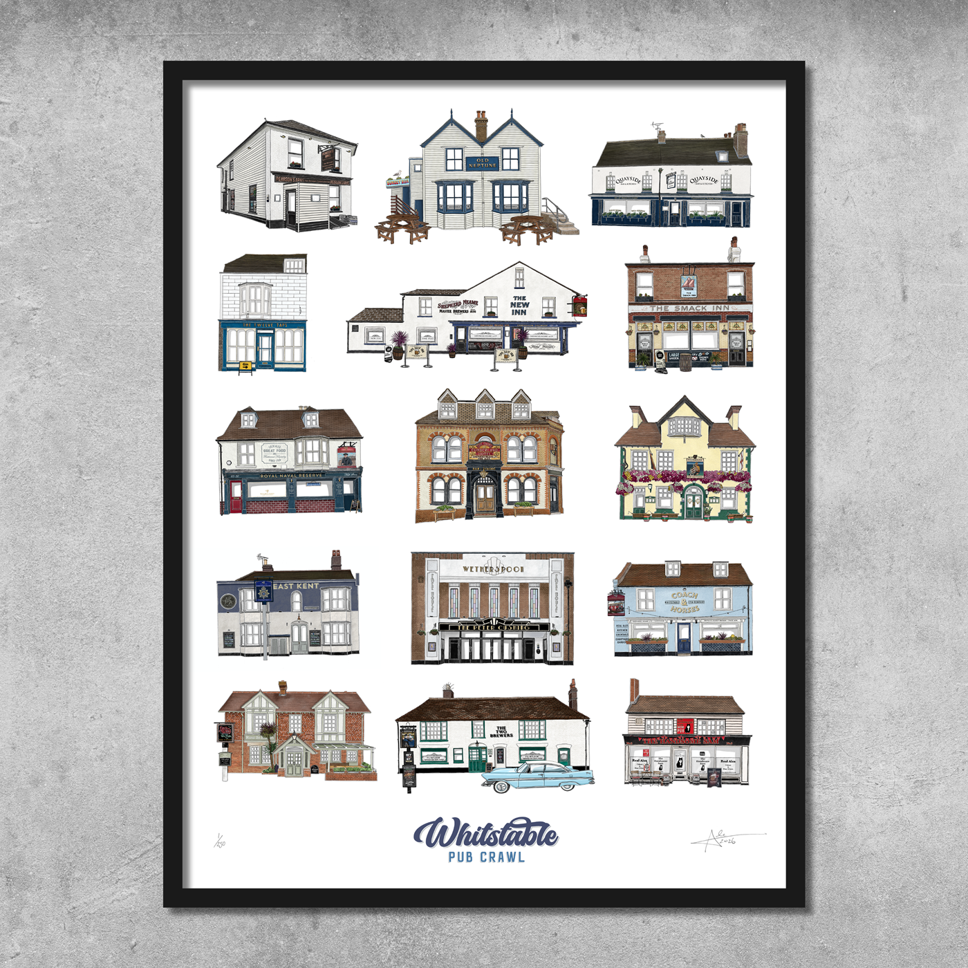 Whitstable Pub Crawl - Limited Edition of 250 - 50x70cm Prints